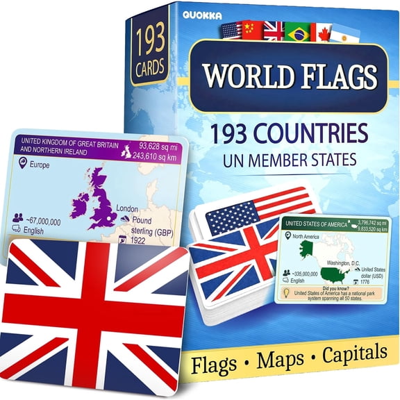 Quokka World Flags Flash Cards – 193 Country Geography Trivia Cards for Kids, Teens, Adults & Families