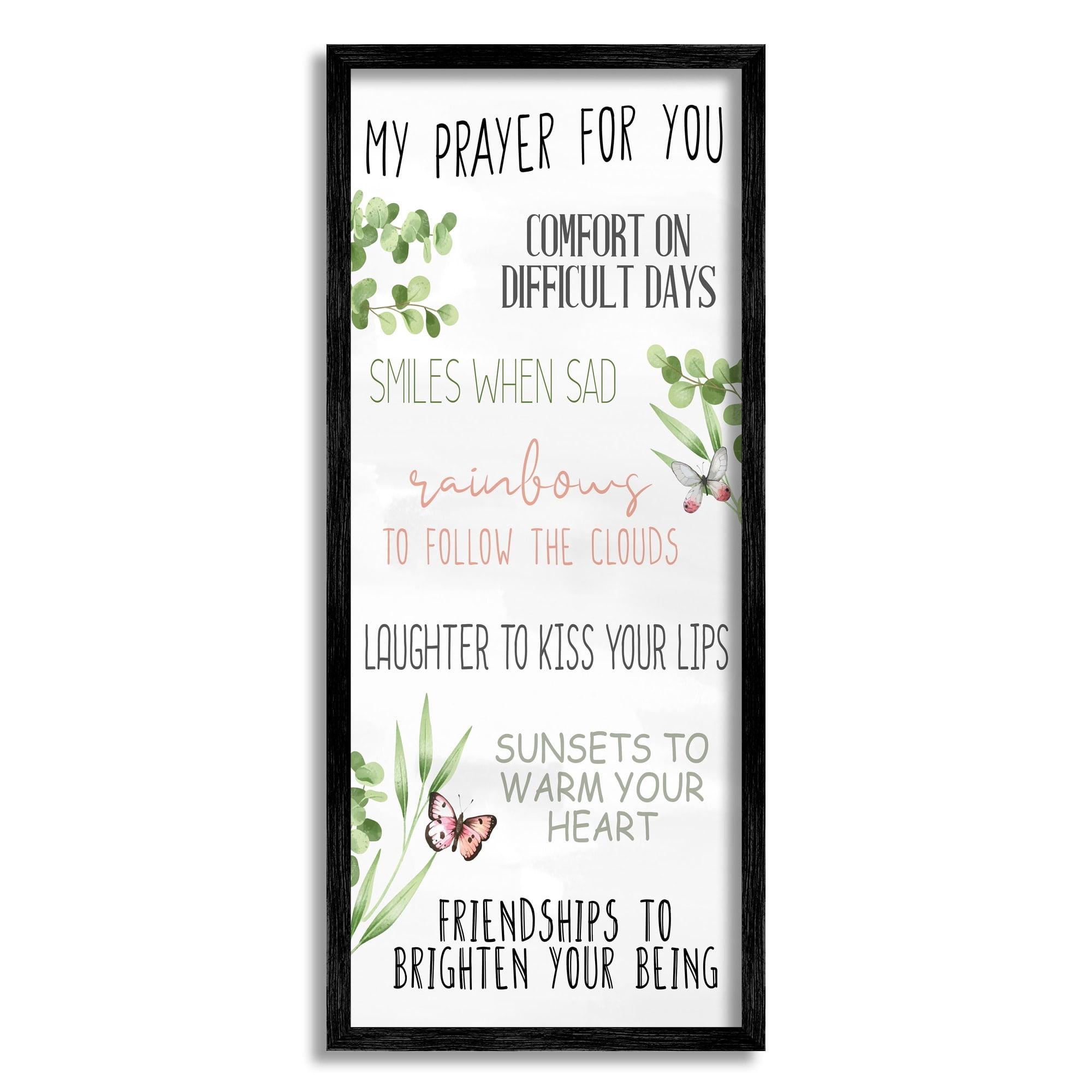 Stupell Industries My Prayer for You Happiness List Spring Butterfly Plants Graphic Art White Framed Art Print Wall Art, 13x30, by Kim Allen