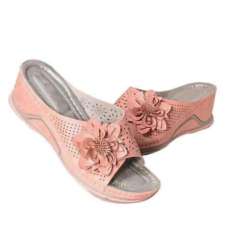 

Women s Open Toe Casual Flower Sandals Tough and Durable for Beach Sandals 41 Pink