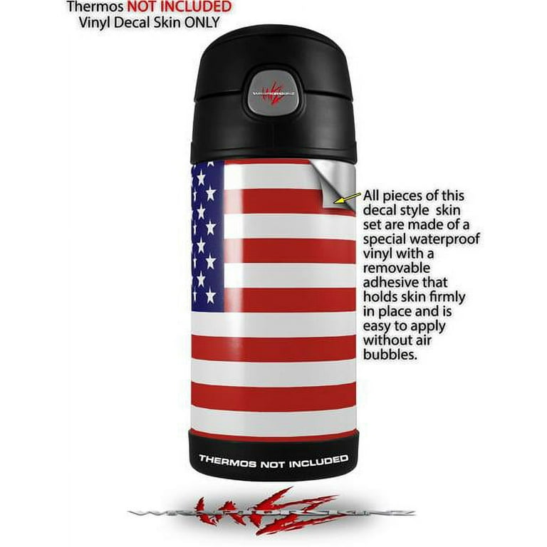 Skin Decal Wrap for Thermos Funtainer 12oz Bottle USA American Flag 01  (BOTTLE NOT INCLUDED) by WraptorSkinz 
