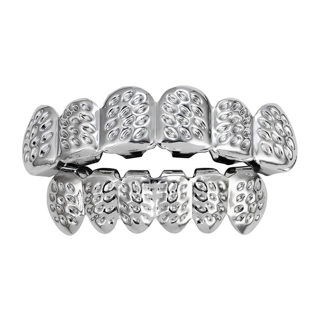 Mouth Caps Parrillas de Personalizadas - Flor Tallada 6 Tapas de Superiores / Inferiores para Mujeres Hombres Decoració Plata Yinane Dientes de parrilla de hip hop