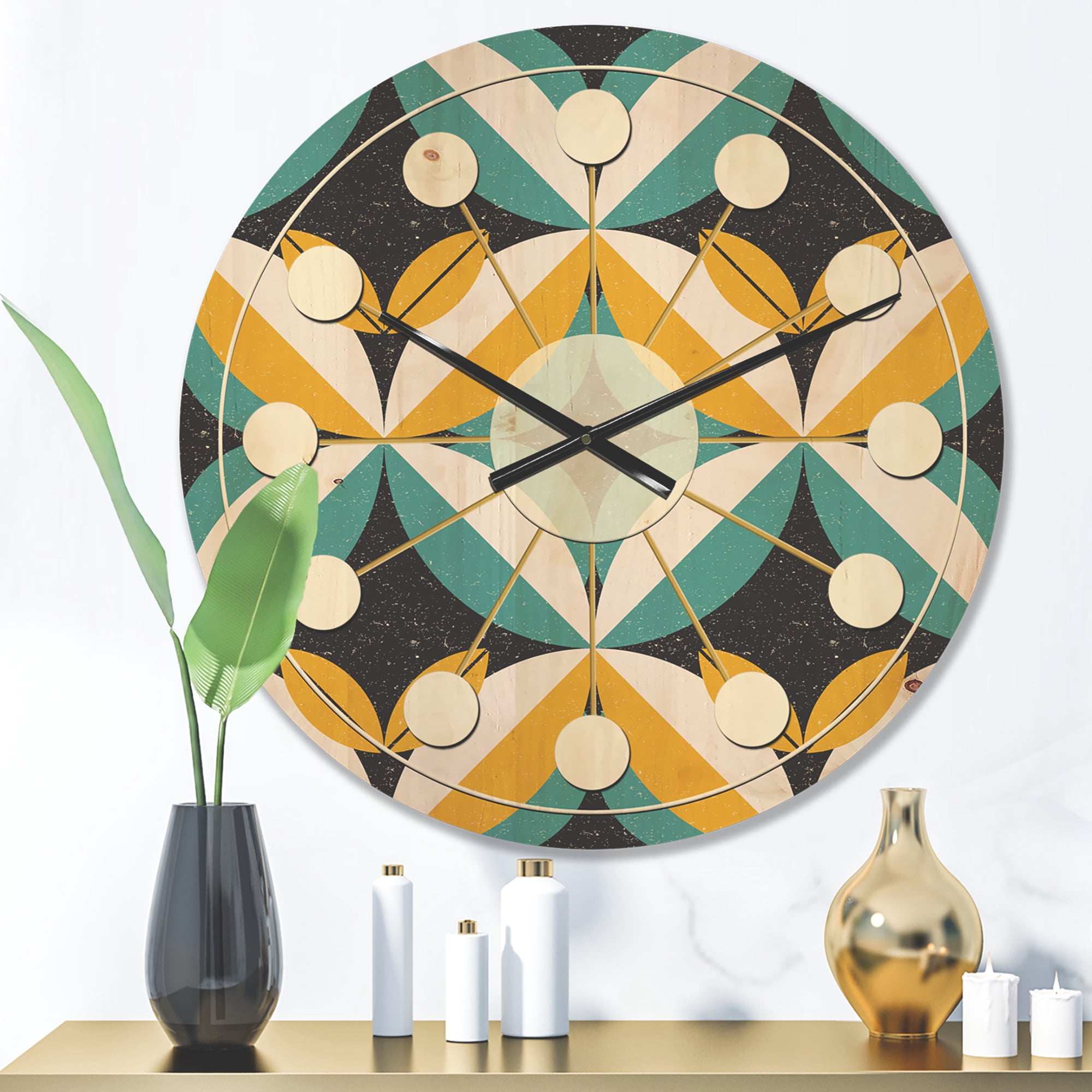 Designart 'Abstract Retro Design VII' Mid-Century Modern Wood Wall Clock