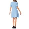 thumbnail image 3 of INSPIRE CHIC Edition Women's V Neck Half Placket Short Sleeve Textured A-Line Wear-to-Work Knit Dress XS Sky Blue, 3 of 6