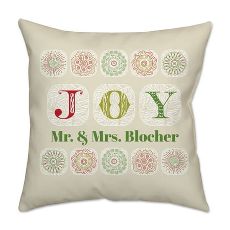 Personalized Boho "Joy" Poplin Square Throw Pillow in Ivory 18 x 18