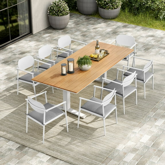Modway Aeris 9-Piece Outdoor Patio Aluminum Dining Set in White
