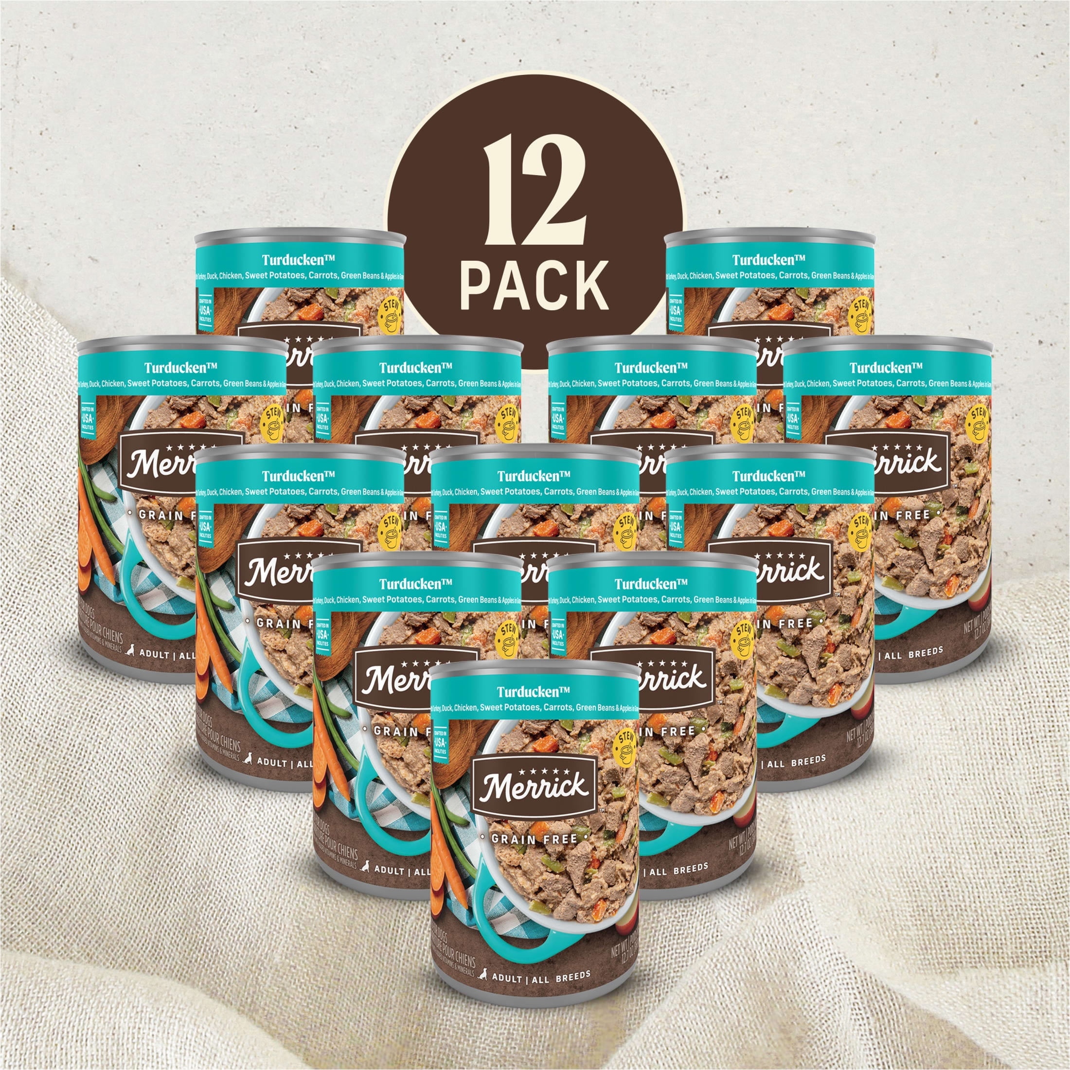 Merrick Grain Free Wet Dog Food for Adults, Turducken & Veggies in Gravy, 12.7 oz Cans (12 Pack)