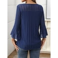 thumbnail image 3 of Women'S Ruffle 3/4 Sleeve Elegant Dressy Blouses Crew Neck Double Layers Mesh Tunic Tops Navy Blue S, 3 of 7