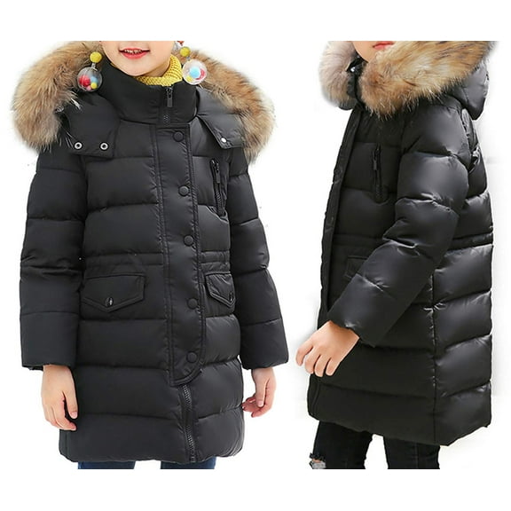 ATOGUTA Kids Jackets Boys Winter Warm Thick Hooded Down Coat Down Jacket Padded Overcoat Black, Size 2T-12