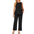 thumbnail image 2 of INSPIRE CHIC Women's Summer 2 Piece Outfits Sleeveless Round Neck Tank Top Dressy Casual Sets Wide Leg Pants Set XL Black, 2 of 6