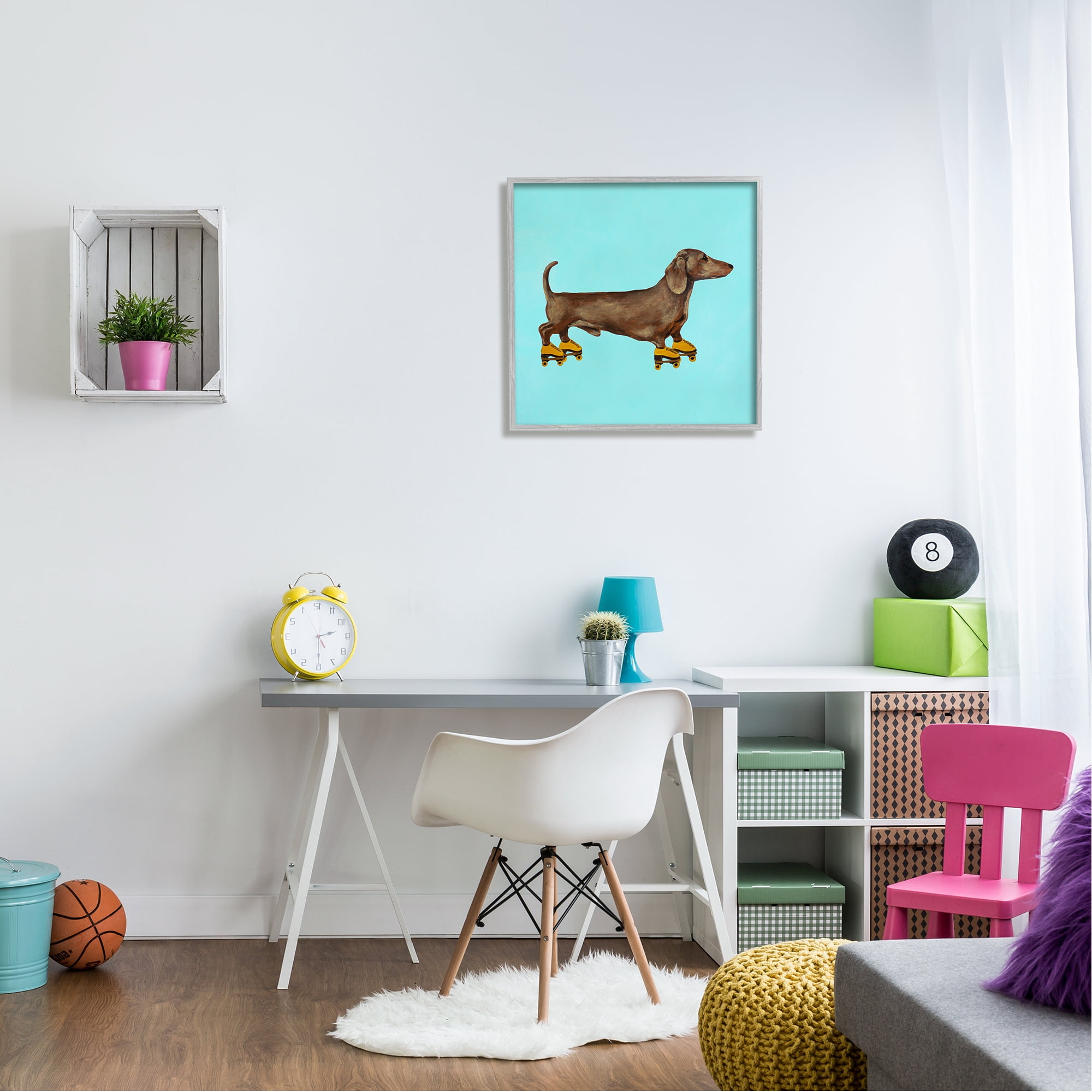 Stupell Industries Funny Dachshund On Roller Skates Animals & Insects Painting Gray Framed Art Print Wall Art