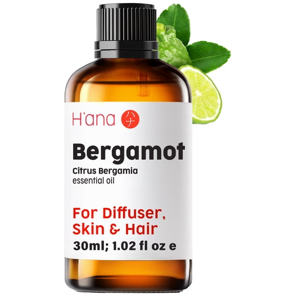 H’ana Bergamot Essential Oil - 100% Pure and Natural Bergamot Oil for Diffuser, Hair, Shampoo, Skin and Aromatherapy - With a Fresh, Citrusy Scent (1 Fl Oz)