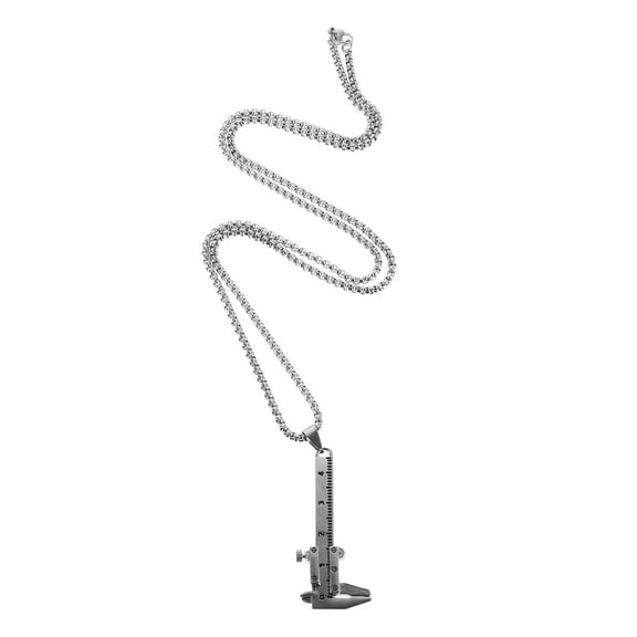 LULULION Retro Stainless Steel Choker Necklace for Men with Measuring Calipers Charm