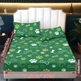 thumbnail image 2 of ZIATUBLES 3 Pcs King Size Cooling Bed Sheet Set, Green Paw Bones Print, Soft Polyester Bedding Set, 1 Fitted Sheet and 2 Pillowcases, Breathable Comfortable Sheets for Bedroom, 2 of 9