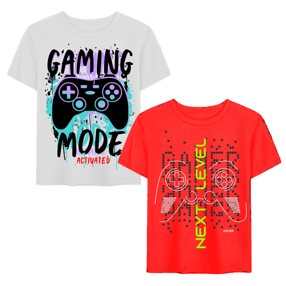 Boys 2-Pack Cotton/Poly Gaming Graphic Tees, Sizes 4-18