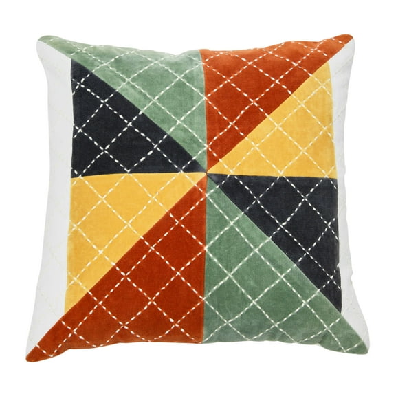 Creative Co-Op Velvet Patchwork Pillow with Kantha Stitch