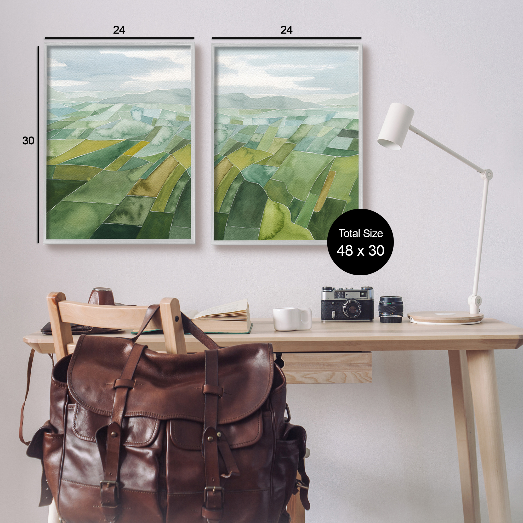 Stupell Industries Abstract Farmland Landscape Nature Painting Gray Framed Art Print Wall Art, 24 x 30, Set of 2