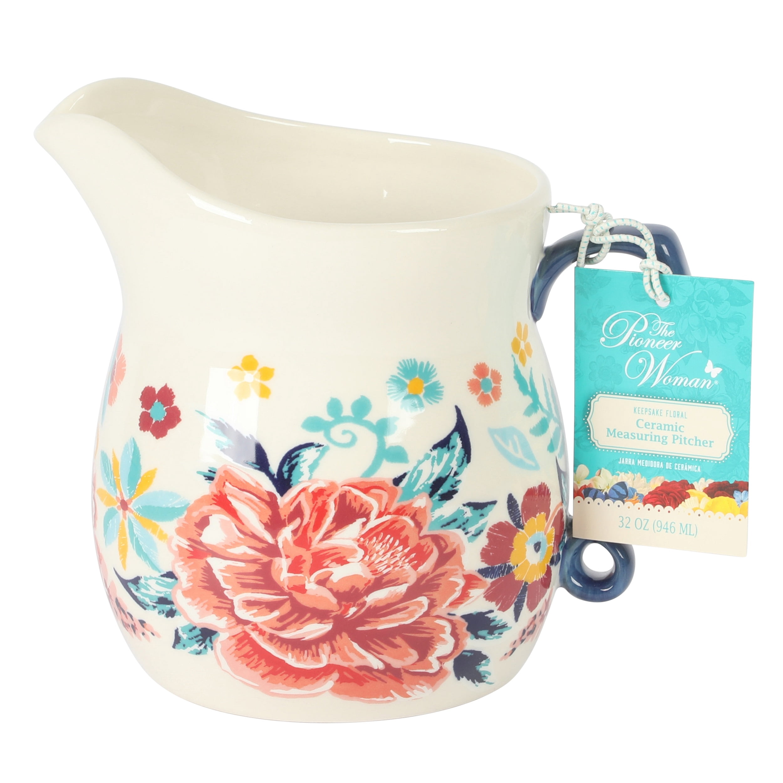 The Pioneer Woman 1-Quart Keepsake Floral Ceramic Measuring Pitcher