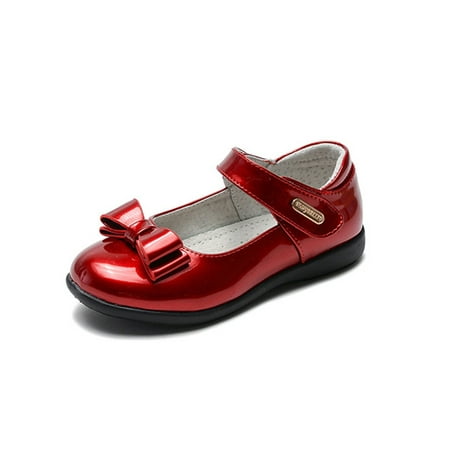 

SIMANLAN Kids Flats Comfort Flat Shoes Round Toe Mary Jane Girls Non-slip Princess Shoe Children Magic Tape Dress Loafers Red 7C