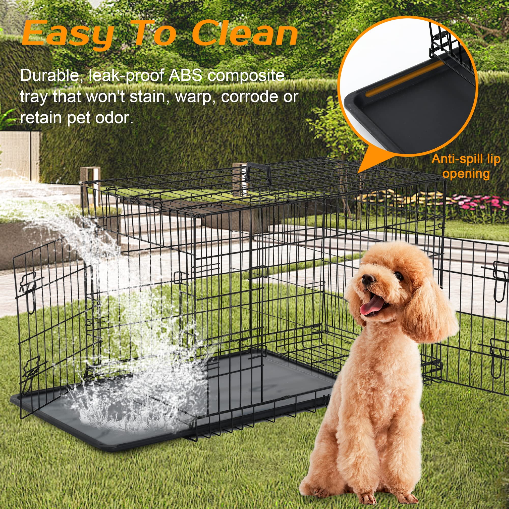 YRLLENSDAN 36 inch Medium Dog Crate for Small Dog Foldable Metal Dog Crate with Easy Clean Plastic Tray Indoor Dog Cage for Medium Sized Dog 2-door Medium Dog Kennel with Divider, Black
