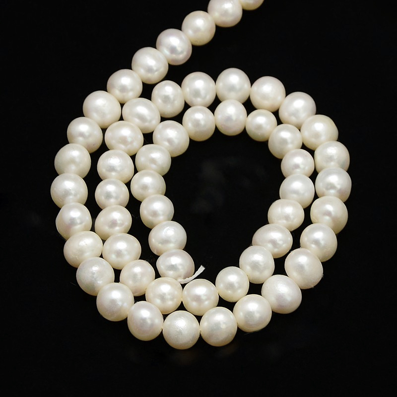 Natural Cultured Freshwater Pearl Beads Strands Potato Creamy White 7~8mm Hole: 0.8mm 47pcs/strand 14.17~14.49 inch(36~36.8cm)