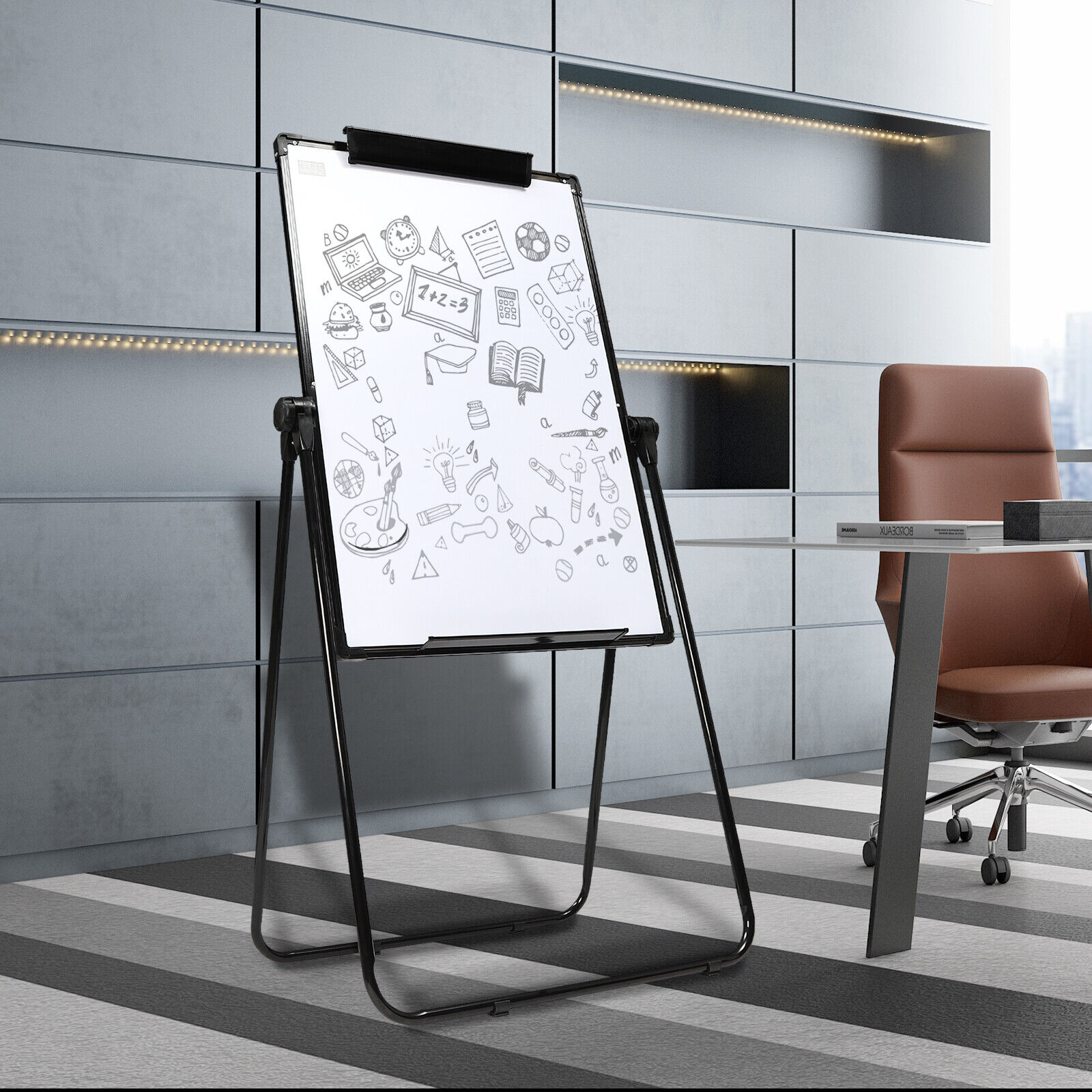 Foldable Dry Erase Board Kit Mobile Double-Sided Whiteboard Magnetic 40x28‘’ for Office Presentations, Workshop Announcements