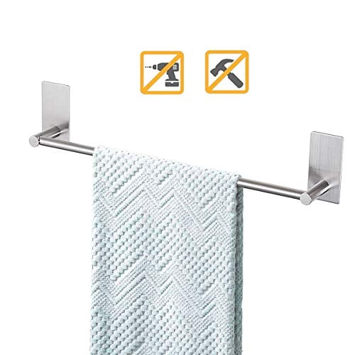 16 Inch Bosszi Self Adhesive Bathroom Towel Bar Brushed SUS 304 Stainless Steel Bath Wall Shelf Rack Hanging Towel Stick On Sticky Hanger Contemporary Style