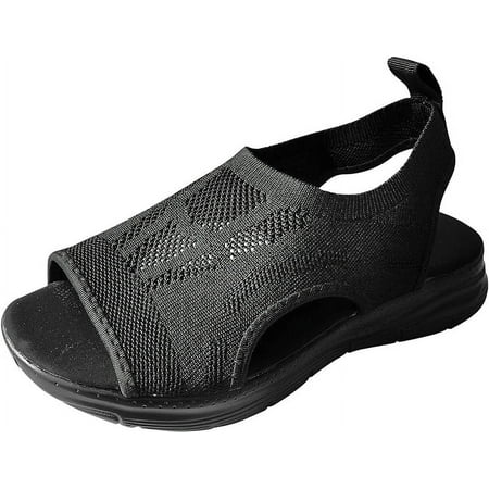 

HOLXE Womens Slip On Sandals Open Toe Platform Sandals Breathable Flying Woven Cutout Casual Sneakers-36