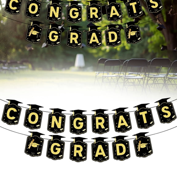 HonestMatter Graduation Decorations 2026 Congrats Grad Banner Class of 2026 Party Supplies Pre-strung Black and Gold for High School College 14PCS