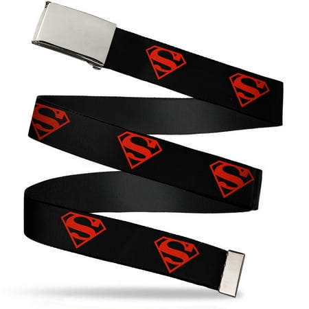 Blank Chrome Buckle Superboy Shield Black Red Webbing Web