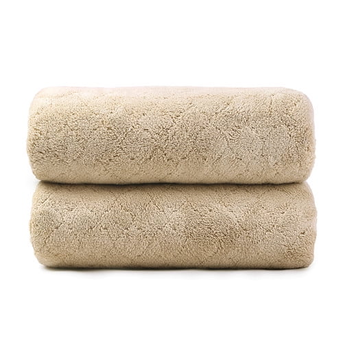 NC Fashion 2 Piece Grid Microfiber Bath Towel Set, Brown