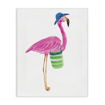 Stupell Industries Flamingo with Beach Bag Animals & Insects Painting Gallery Wrapped Canvas Art Print Wall Art, 24 x 30