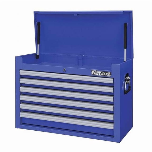 WESTWARD Top Chest, 6-Drawers, Powder Coated Blue, 26" W x 16.5" D x 18.5" H