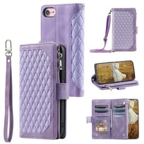 Mantto For iPhone SE 2022 / SE 2020 / 8 / 7, Premium PU Leather Crossbody Case Purse Zipper Pocket Magnetic Folio Card Slots Wallet Kickstand Phone Case with Shoulder Strap & Wrist Strap,
Purple