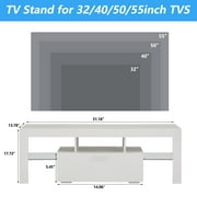 UHOMEPRO TV Stand for TV up to 55, High Gloss Entertainment Center with RGB LED Lights and Storage Shelves, White Media Console for Living Room