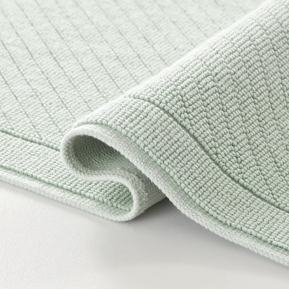 2 Piece 100% Cotton Bathroom Rug Set - High Absorbent Stylish Textured Woven Design Bath Mat, Slip Resistant Backing for Shower and Bathtub Floor, 17x24 & 20x32 in - Green