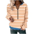 thumbnail image 2 of Youyipin Women Striped Sweatshirt Half Zip V Neck Long Sleeve Pullover Tops Loose Fit Casual Shirts 2024 Fall, 2 of 3