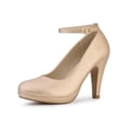 thumbnail image 1 of BLISSFUL STEP Chaussures pour Femmes Bout Rond Talon Aiguille Bride à la Cheville Escarpins Or Rose 6, 1 of 8
