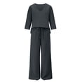 thumbnail image 5 of Zynoxe Womens Plus Size Two Piece Sets Cotton Linen V-neck Top Wide Leg Pants Summer Outfits Peasant Gauze Lounge Sets with PocketsDark Gray5XL, 5 of 5
