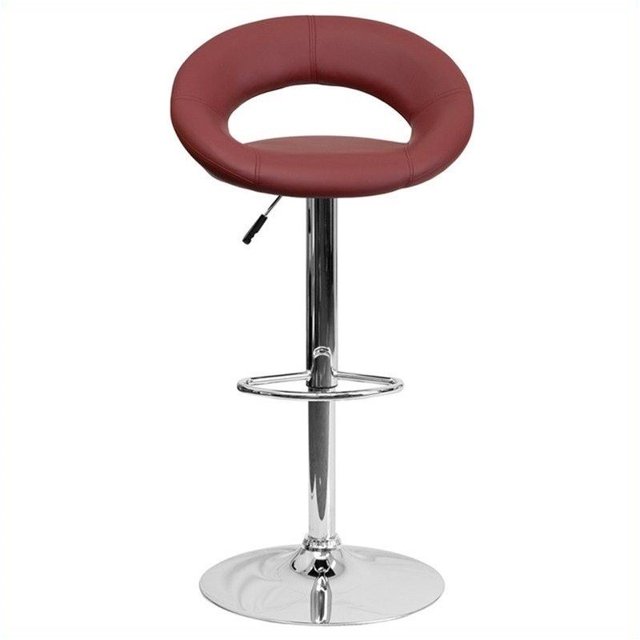 Bowery Hill Adjustable Faux Leather Rounded Back Bar Stool in Burgundy
