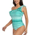 thumbnail image 2 of Haiem Teal Turquoise Women's One Piece Swimsuits Tummy Control One Shoulder Bathing Suits Ruffle Swimwear-Large, 2 of 8