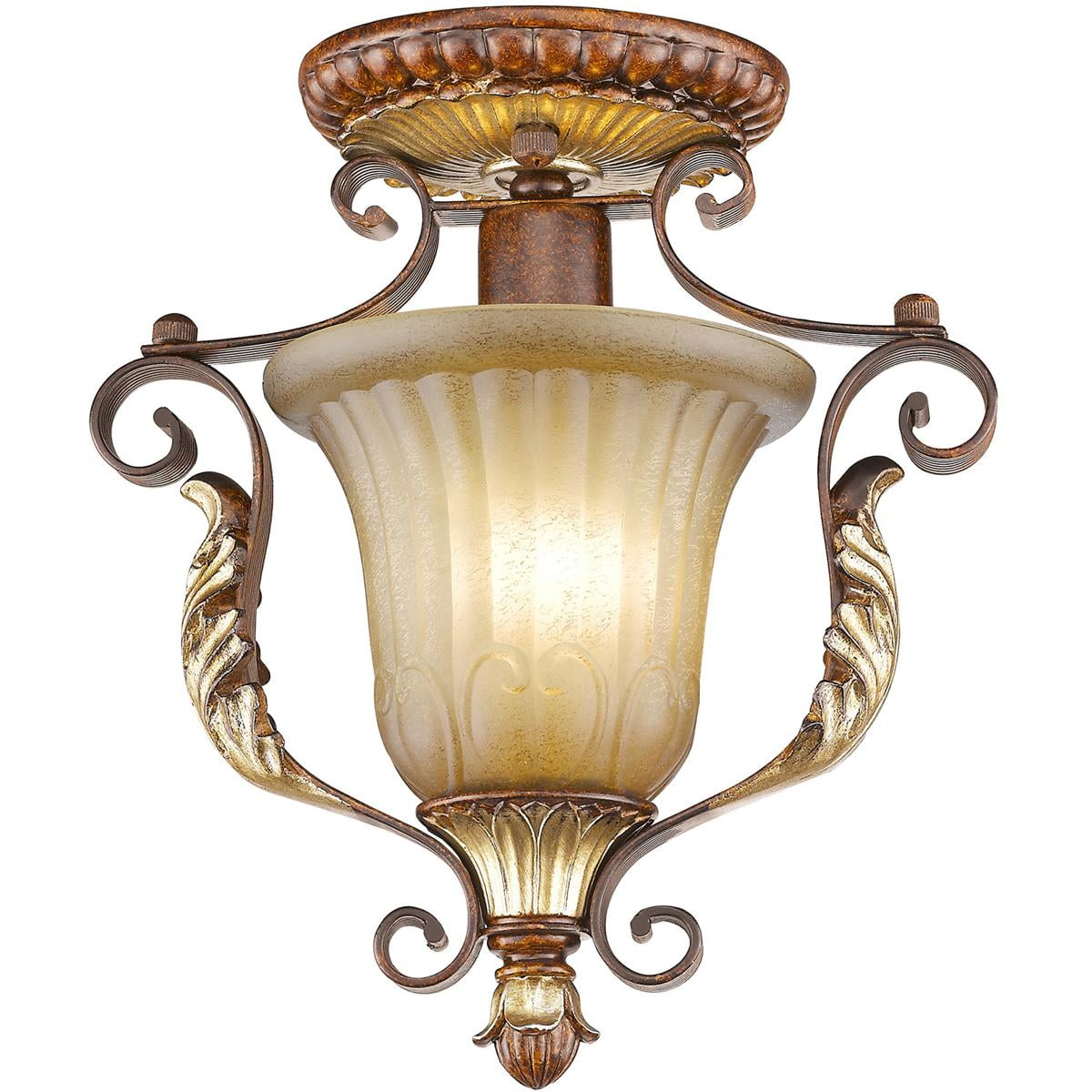 1 Light Verona Bronze Ceiling Light fixture with Rustic Art Glass Shade