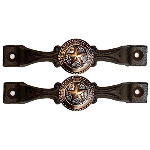 Urbalabs Cast Iron Concho The State of Texas Kitchen Cabinet Handles and Drawer Pulls Longhorn Country Home Rustic Decor Farmhouse Cabinet Handle (2, The State of Texas Copper Star)