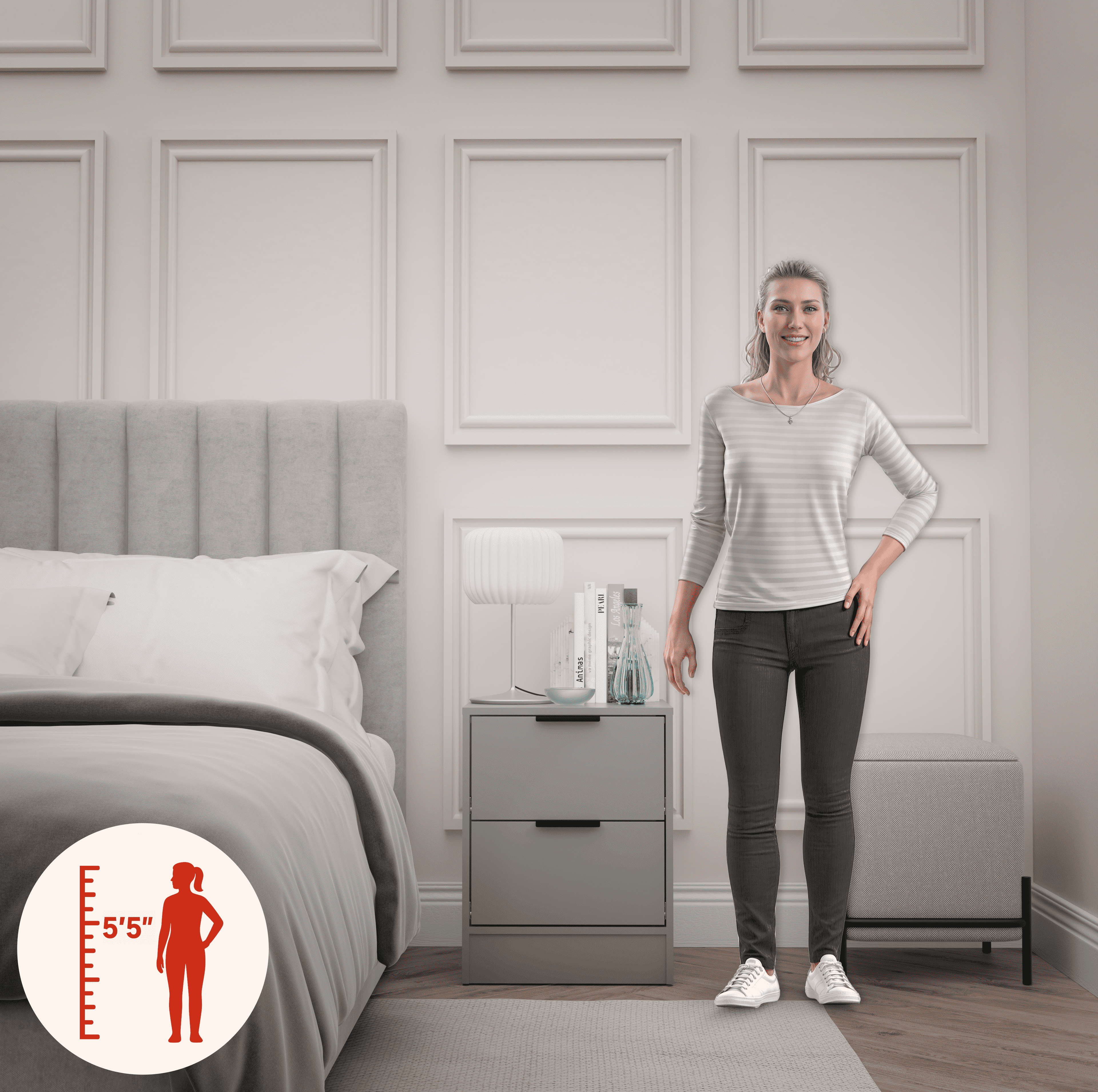 Kappesberg New Fresno 3-Piece Bedroom Set, One 6-Drawer Dresser & Two 2-Drawer Nightstands, Grey - for Adults and Teens