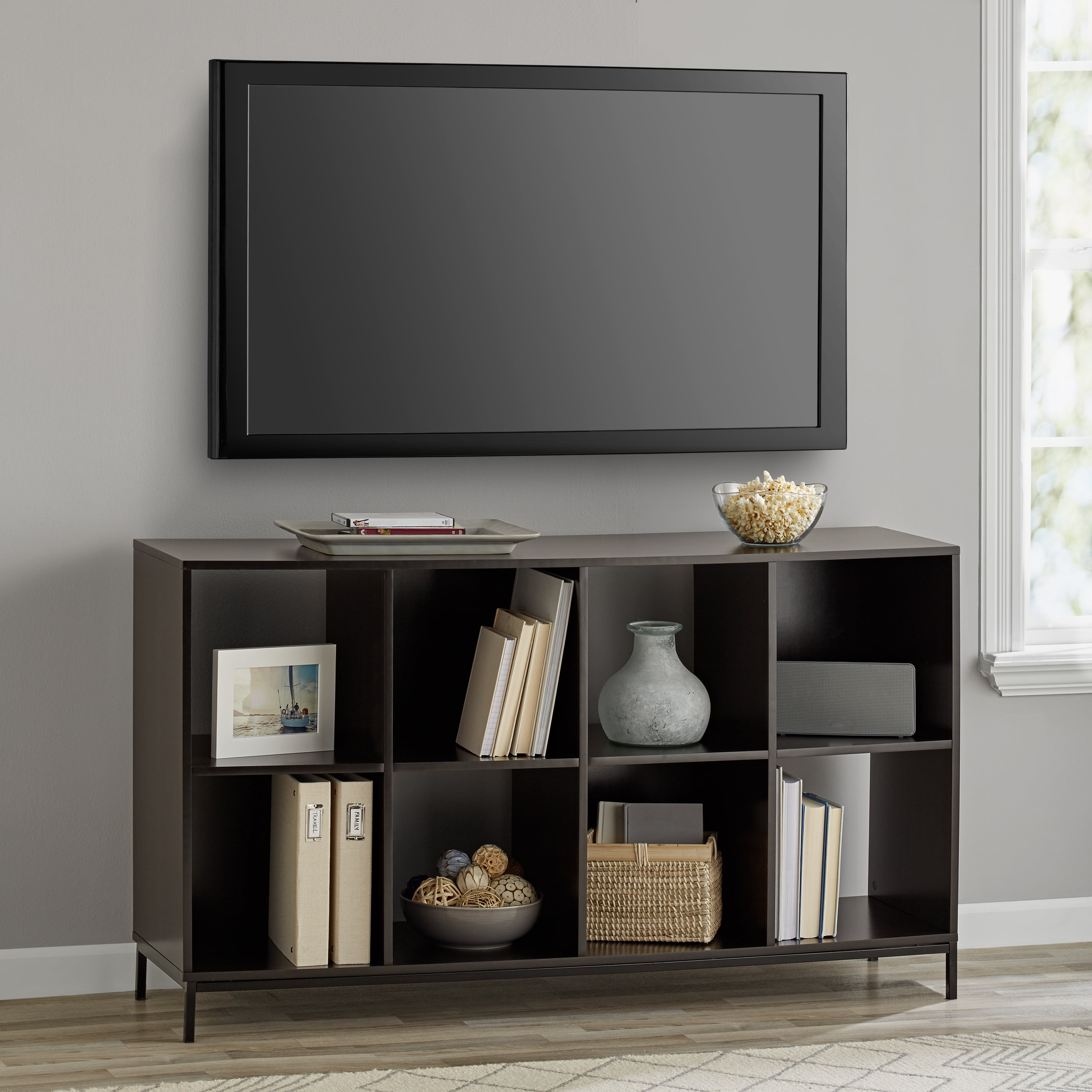 Cube storage with tv clearance space