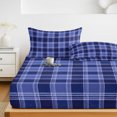 thumbnail image 6 of King Size Fitted Sheet Set - Navy Blue Checkered 3 Piece Bedding Sets 16" Deep Pocket Fitted Sheet with 2 Pillowcases, Modern Farmhouse Blue Plaid Brushed Microfiber Hotel Luxury Bed Sheets, 6 of 9