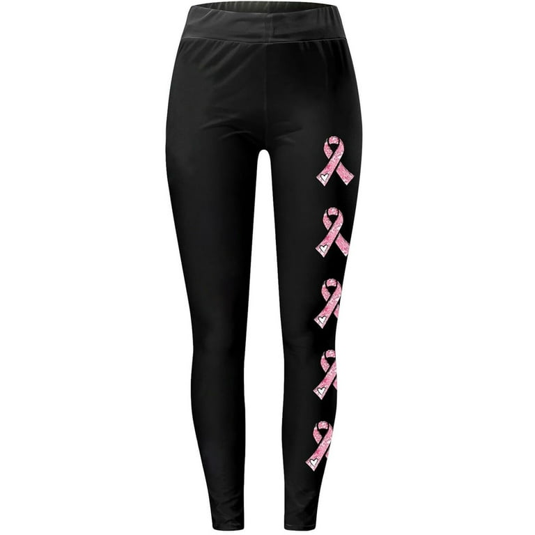 Oplxuo Women s Breast Cancer Awareness Pink Ribbon Leggings High Waisted Yoga Pants Stretchy Athletic Gym Running Tights