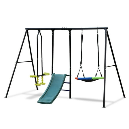 Swing Sets for Backyard, 440LBS Swingset Outdoor for Kids, Swing Set with Slide and Glider, 1 Saucer Swing