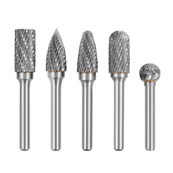 KangTeer 5Pcs Carbide Burr Set,1/2" Cutter Dia 1/4" Shank Double Cut Tungsten Carbide Rotary File Cutting Burrs Tool for Die Grinder Bits,Metal Woodworking Carving Polishing Engraving