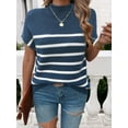 thumbnail image 2 of XCHQRTI Striped Knit Shirts Women Batwing Short Sleeve Sweaters Casual Loose Top, 2 of 7