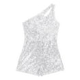 thumbnail image 3 of Zaldita Kids Girls Shiny Sequin Rompers Gown One Shoulders Sleeveless Short Jumpsuit Party Dance Outfits Silver 12, 3 of 5